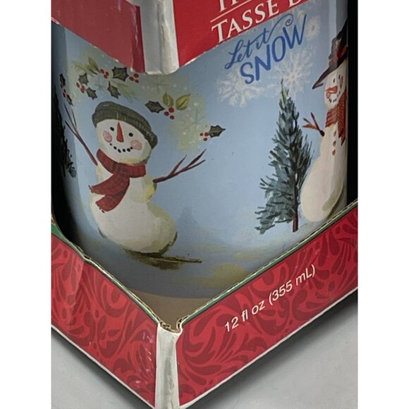 holiday mug set of 2 12oz Christmas snowman trees strips noel red green READ new - Picture 4 of 6